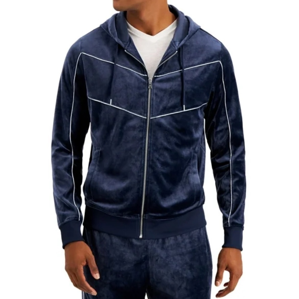 International Concepts Men's Full Zip Skip Hoodie in Basic Navy-Medium